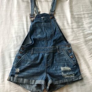 Overall Distressed Jean Shorts